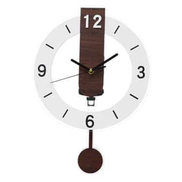 Imagem de Fenteer Relógio de parede pendurado relógio leve moda decoração mudo com pêndulo para café sala de estar cozinha escritório bar, Branco