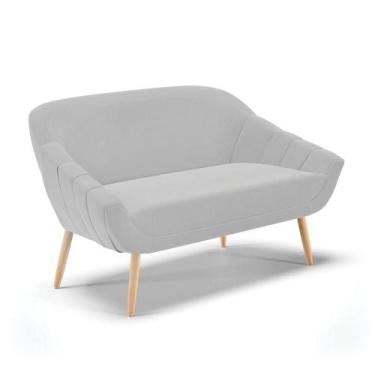 Imagem de Namoradeira 02 Lugares Suede Cinza Pés Palito Natural - DROSSI