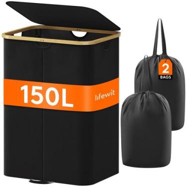 Imagem de Cesto de roupa suja Lifewit 150L com tampa e sacos removíveis pretos