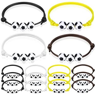Imagem de ZELARO 12 Peças Pulseiras De Futebol Com Pingentes, Lembrancinhas Festa, Contas Pretas, Amarelas, Brancas E Marrons, Ajustáveis, Presentes Aniversário Esportivos, Suprimentos, Pulseira Bola Esportiv