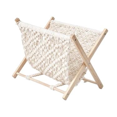 Imagem de DimyFew Porta-revistas de macramê, suporte de armazenamento boho, dobrável, economizador de espaço, estante, cesta de pé para escritório, quarto, sala de, 23x22x28cm