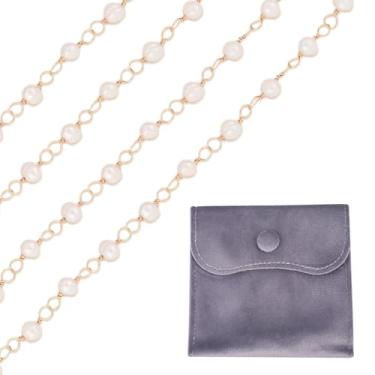 Imagem de Elecrelive Correntes com contas de pérolas de 99 cm, correntes banhadas a ouro 18 K, colar colorido com contas de pérolas de água doce para fazer você mesmo, tornozeleira, acessórios de joias de