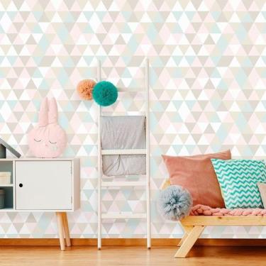 Imagem de Papel De Parede Geométrico Triângulos Tons Pastéis - Geral