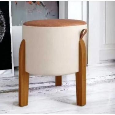 Imagem de Puff Redondo Luma Linho Couro Bege/caramelo - LOJAS BILIVA DECOR
