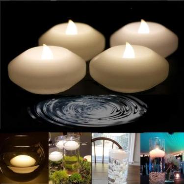 Imagem de Velas de casamento novidade LACGO 7,6 cm de cera real sem chama, velas flutuantes de LED, vela ativada com água de LED, para decoração de casa, festa e festival (branco quente), Contemporâneo, Pack of 4, Warm White