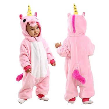 Imagem de TONWHAR Macaquinho com capuz para crianças e crianças pequenas tigre dinossauro animal fantasia fantasia fantasia macacão com capuz, Unicórnio rosa, 3-6 Months/Height:24"-26"