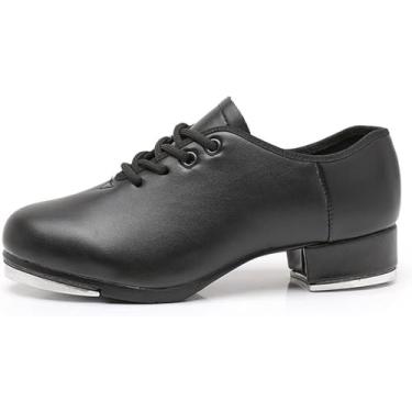 Imagem de Mulheres Meninas Sateado Jazz Sapatos De Dança Moderna Preto Salto Baixo Sapatos De Sapateado Confortável Salto De Dança De Apoio Salto Rápido Couro Envernizado