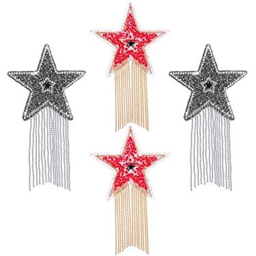 Imagem de Emblema de reparo de aplique de estrela de strass "faça você mesmo" para roupas, vestidos, calças, jeans, chapéus, bolsas, enfeites de roupas (2 estrelas vermelhas + 2 estrelas cinza escuro)