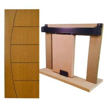 Imagem de Kit Porta Madeira Frisada 4022 - 80x210 + Trilho Correr 1,60 Preto + B