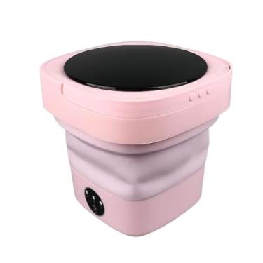 Imagem de Mini Máquina de Lavar Portátil Dobrável - Tanquinho Compacto com Centrífuga para Viagens e Ambientes Pequenos(6.5L rosa com cesto)