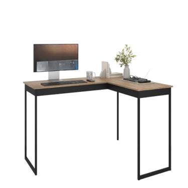 Imagem de Escrivaninha Mesa de Canto Escritório Home Office em L 110cm Apoio Industrial Pés Preto Tampo Laminado