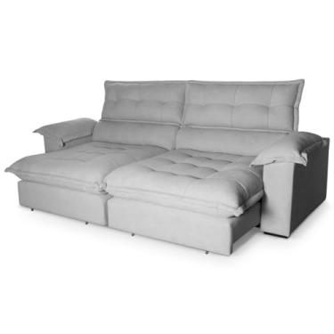 Imagem de Sofá Retrátil Reclinável Aconchego 2.70m Linho Bouclê Cinza - King House