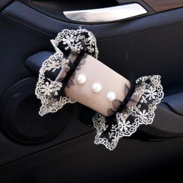 Imagem de MINGZAIQIPEI 2 peças capa de alça de garra de carro pérola de renda bonita, luvas de aderência de carro, capa de puxador de porta interna, protetor de alça acessórios interiores automotivos (6)