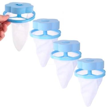 Imagem de Kit 4 Filtro Para Máquina De Lavar Flutuante Coletor Papa Fios Pelos e Bolinhas de Lã (Azul)