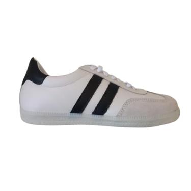 Imagem de QR Shoes, Tênis Casual Feminino em Couro Legítimo Branco Preto Sola Baixa Cor:Branco;Tamanho:35