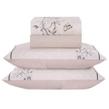 Imagem de Jogo De Cama Lençol King Bouquet Percal 300 Fios 4 Peças Rosê 100% Poliéster