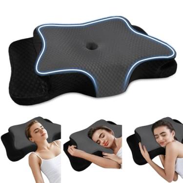 Imagem de Travesseiro cervical para alívio da dor para suporte de pescoço, travesseiro ergonômico ajustável para dormir, travesseiros ortopédicos de espuma viscoelástica inodoros, travesseiro de cama de