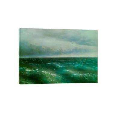 Imagem de Ivan Aivazovsky Impressão de arte de parede em tela - Imagem de arte em tela com moldura de madeira - Pôster de reproduções de pinturas famosas para decoração de casa - Mar Negro 90 x 125 cm 35 x 49