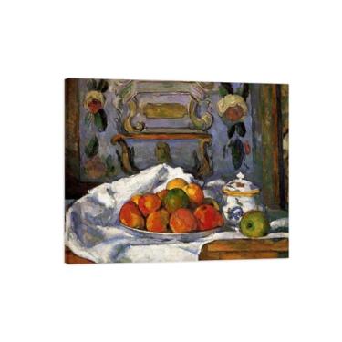 Imagem de Pintura de arte de parede em tela - Prato de maçãs - Impressões em tela famosas com moldura de madeira - Reproduções de imagens em tela - Pôster de arte para sala de estar 40 x 50 cm 40 x 50 cm