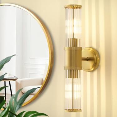 Imagem de Vaziden Luminária de parede dourada para espelho para banheiro, luminária de parede moderna com haste de vidro para banheiro, quarto, corredor, sala de estar - lâmpada não incluída