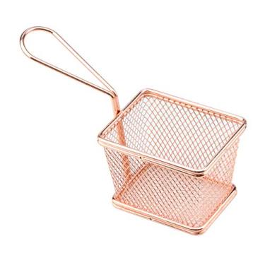 Imagem de Mini cesta retangular para alimentos Fry em aço inox L10xP8xA7,5cm rose