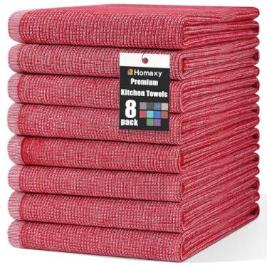 Imagem de Homaxy Toalhas de cozinha premium (45,7 cm x 71,1 cm, pacote com 8), toalhas de mão de cozinha grandes de algodão, toalhas de prato planas e felpudas, conjunto de toalhas de chá altamente absorvente