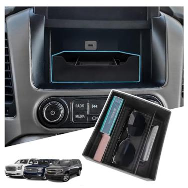 Imagem de Sinminou Organizador de console central bandeja traseira de tela de navegação elétrica compatível com acessórios GMC Yukon/2015-2020 Chevy Suburban/Tahoe 2015-2020, caixa organizadora de painel com