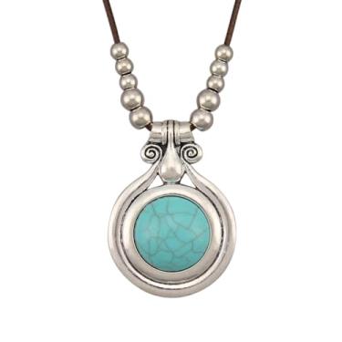 Imagem de joymiao Colares boêmios femininos longos de couro com pingente grande, joia hippie boho, colar com pingente, Couro sintético, Sem Pedra Preciosa