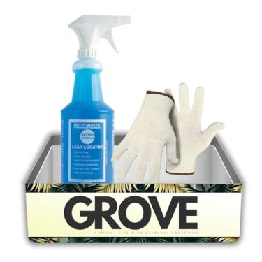 Imagem de Conjunto de detector de vazamento HVAC com luvas de trabalho – Fórmula de bolhas localiza pequenos vazamentos de gás em sistemas pressurizados e superfícies variadas – Conjunto de presente (2 itens)