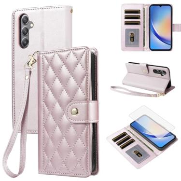 Imagem de Furiet Capa carteira para Samsung Galaxy S23 FE 5G com protetor de tela de vidro temperado e alça de pulso destacável, slots de cartão de couro PU de luxo, à prova de choque, capa de telefone fólio