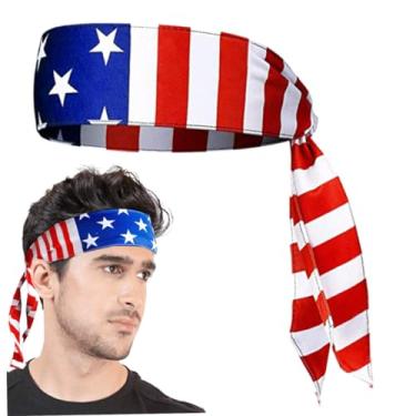 Imagem de Bandana com bandeira americana, bandana dos EUA respirável absorvente de suor de 105 cm, faixa de cabeça com bandeira americana antiderrapante para homens, futebol, tênis, treino, fantasia...