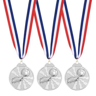 Imagem de PATIKIL Medalhas de prêmio de metal de 5 cm, 3 medalhas de vencedor com fita de pescoço para participação de adultos, prata (estilo futebol americano 1)