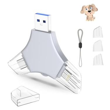 Imagem de Pen Drive USB 3.0 de 64 GB para iPhone, 3 em 1 com memória externa, suporte de fotos, vídeos, armazenamento de dados/backup, pen drives de alta velocidade V11.53 para iPhone/iPad/Android/PC - Branco
