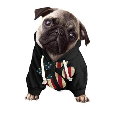 Imagem de Howilath Roupas com capuz para cães, bandeira americana, estampa de pata de cachorro, roupas com zíper, camisetas com capuz para cães e gatos - M