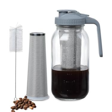 Imagem de Naivees Jarra de vidro com tampa hermética à prova de vazamento com filtro de aço inoxidável, frasco vazio para água, chá e suco (cinza)