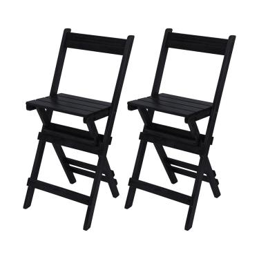 Imagem de Kit 2 Cadeiras Bistrôs em Madeira Dobrável Facil Transporte Preto / Liso
