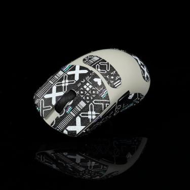 Imagem de Hokeyio Fita adesiva para Lamzu Maya X – antiderrapante, controle aprimorado, resistência ao suor, melhora a aderência FPS para jogos e proteção do mouse [pré-corte] Printsteam preto e branco 0,5 mm