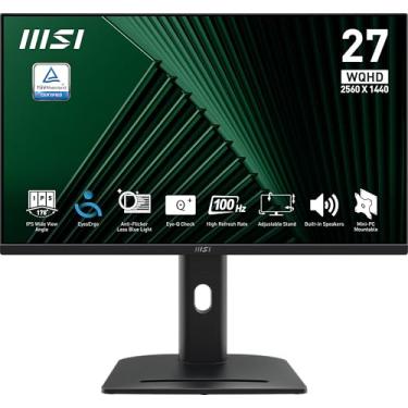 Imagem de MSI PRO MP275QPG, monitor de computador IPS 2560 x 1440 (QHD) de 68.6 cm, 100Hz, sincronização adaptável, HDMI, porta DP, montagem VESA, altura ajustável, inclinação, alto-falante, 1ms, preto
