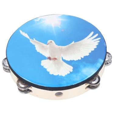 Imagem de 10 polegadas pandeiro mão sino tambor duplo linha aço inoxidável jingles instrumento de percussão profissional para igreja banda desempenho azul