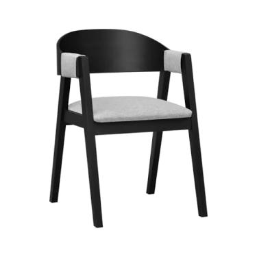 Imagem de Cadeira Miami Madeira Maciça Encosto Anatômico Curvo - Preto - Assento Estof. Linho Cinza Mescla Impermeável