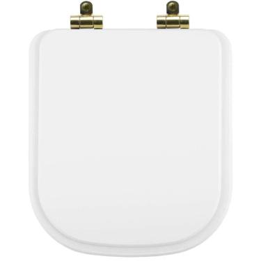Imagem de Assento Sanitário Poliéster Soft Close Quadra Branco Para Vaso Deca Com Ferragem Dourada