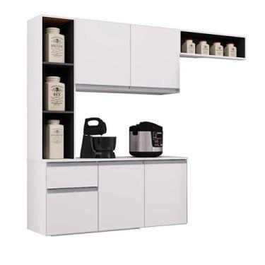 Imagem de Cozinha Suspensa com Balcão Mel 163 cm Branco Preto  Poquema - Poquema