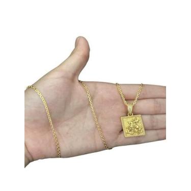Imagem de Cordão Cadeado 1Mm + Pingente São Jorge - Banhado A Ouro - Tojoia18K