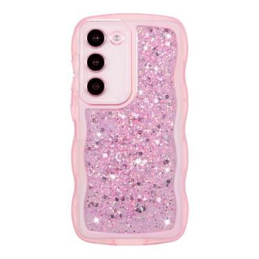 Imagem de ZTOFERA Capa protetora para Samsung Galaxy S23 5G de 6,1 polegadas, lindo design ondulado encaracolado com lantejoulas com glitter, capa protetora à prova de choque e estética luxuosa para Galaxy S23