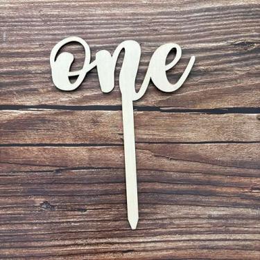 Imagem de Topo de bolo de madeira - um sinal de decoração de bolo de 1º aniversário, suprimentos para revelação de gênero de chá de bebê, decoração de festa de aniversário de um ano de idade