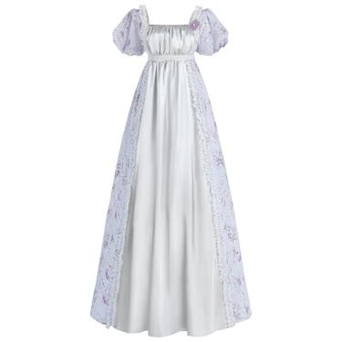 Imagem de CR ROLECOS Vestido feminino Regency Regency cintura império fantasia vitoriana vestidos de cetim luxuosos, Cinza, G