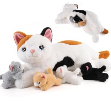 Imagem de Gato gnomântico de pelúcia com 4 gatinhos no interior para crianças de