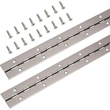 Imagem de Piano Hinges 12in Continuous & Piano Hinges, 2Pcs Stainless Steel Continuous Hinge with Holes, Heavy Duty Polished Stainless Piano Hinges for Boats Cabinets Storage Box, 24 Screw Included (Silver)
