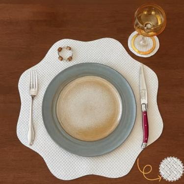 Imagem de Kit Sousplat Jogo Americano Palha Trançado Bege Mesa Posta Chique 8 peças + 8 porta copos