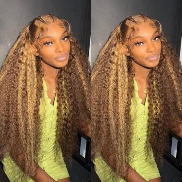 Imagem de Peruca frontal de renda bangjazz Highlight Ombre Human Hair 32"